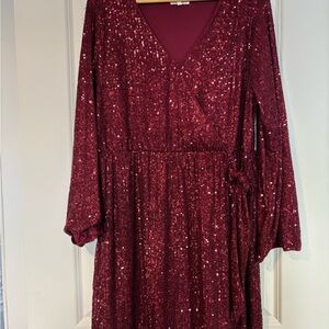 Elegant Burgundy Sequin Dress